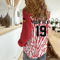Custom German European Football Champions Women Casual Shirt Abstract Lightning Rot Weiss