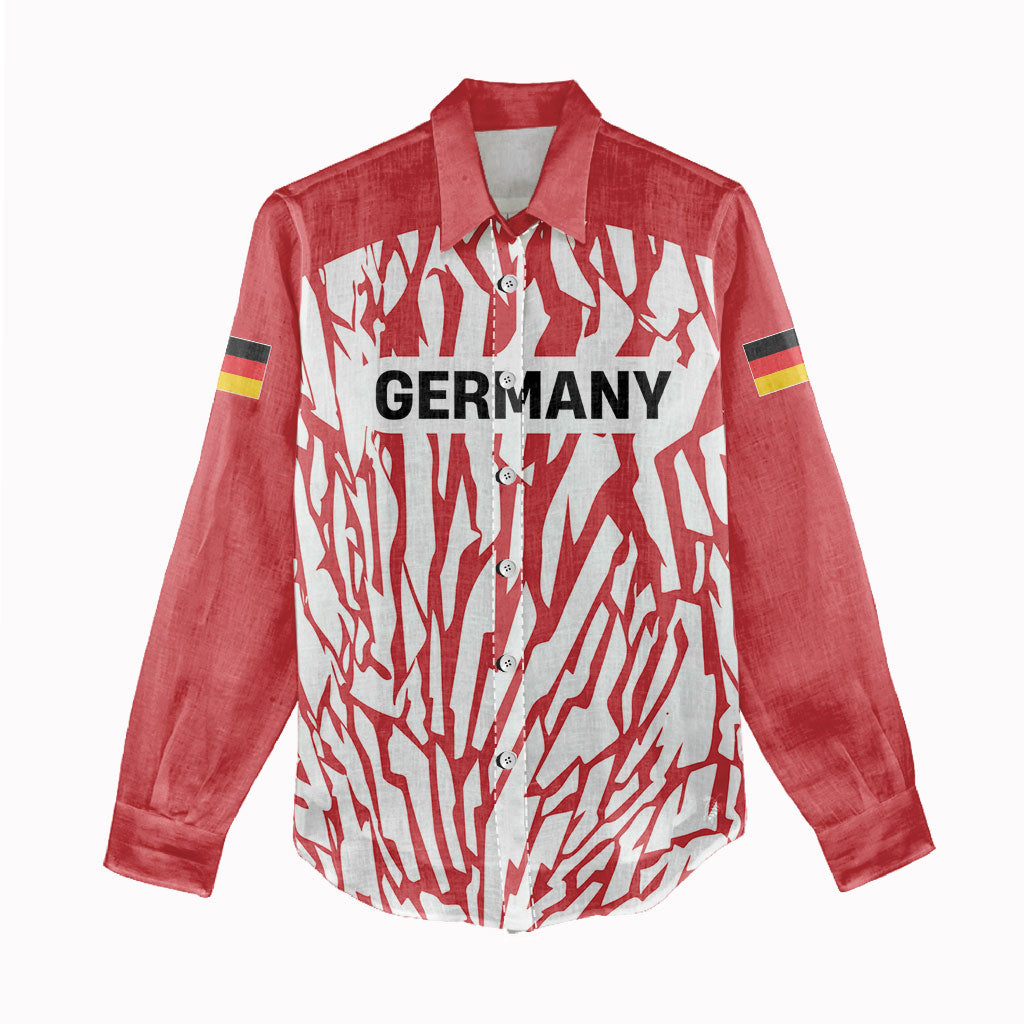 Custom German European Football Champions Women Casual Shirt Abstract Lightning Rot Weiss