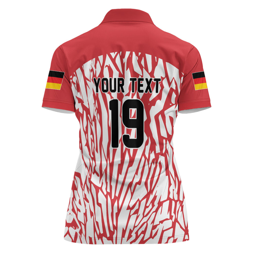 Custom German European Football Champions Women Polo Shirt Abstract Lightning Rot Weiss