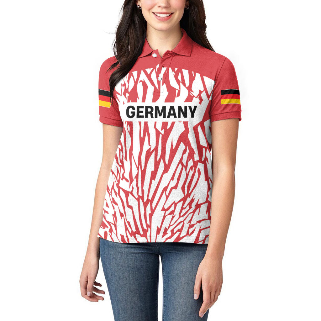 Custom German European Football Champions Women Polo Shirt Abstract Lightning Rot Weiss
