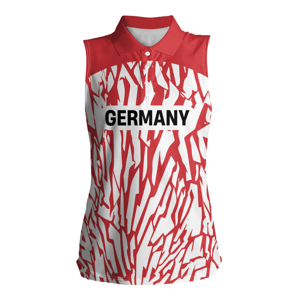 Custom German European Football Champions Women Sleeveless Polo Shirt Abstract Lightning Rot Weiss