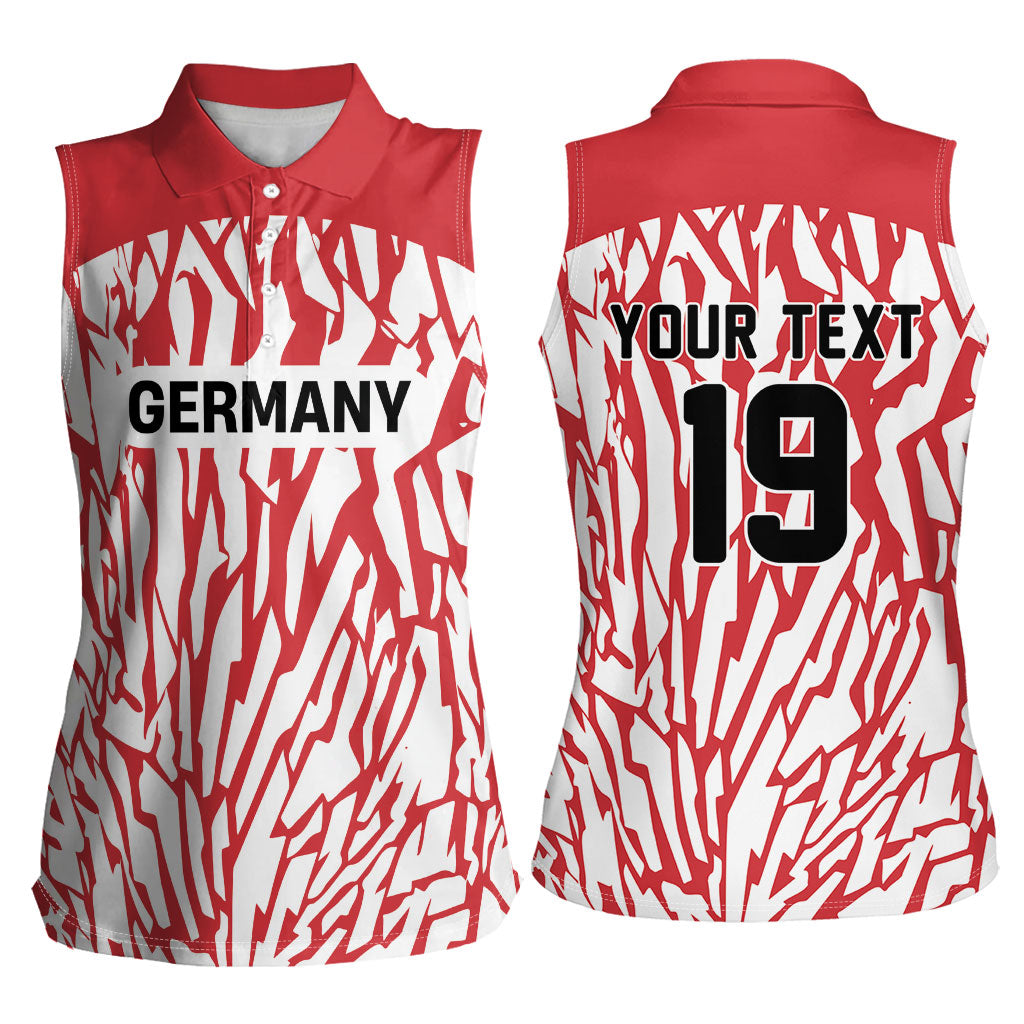 Custom German European Football Champions Women Sleeveless Polo Shirt Abstract Lightning Rot Weiss