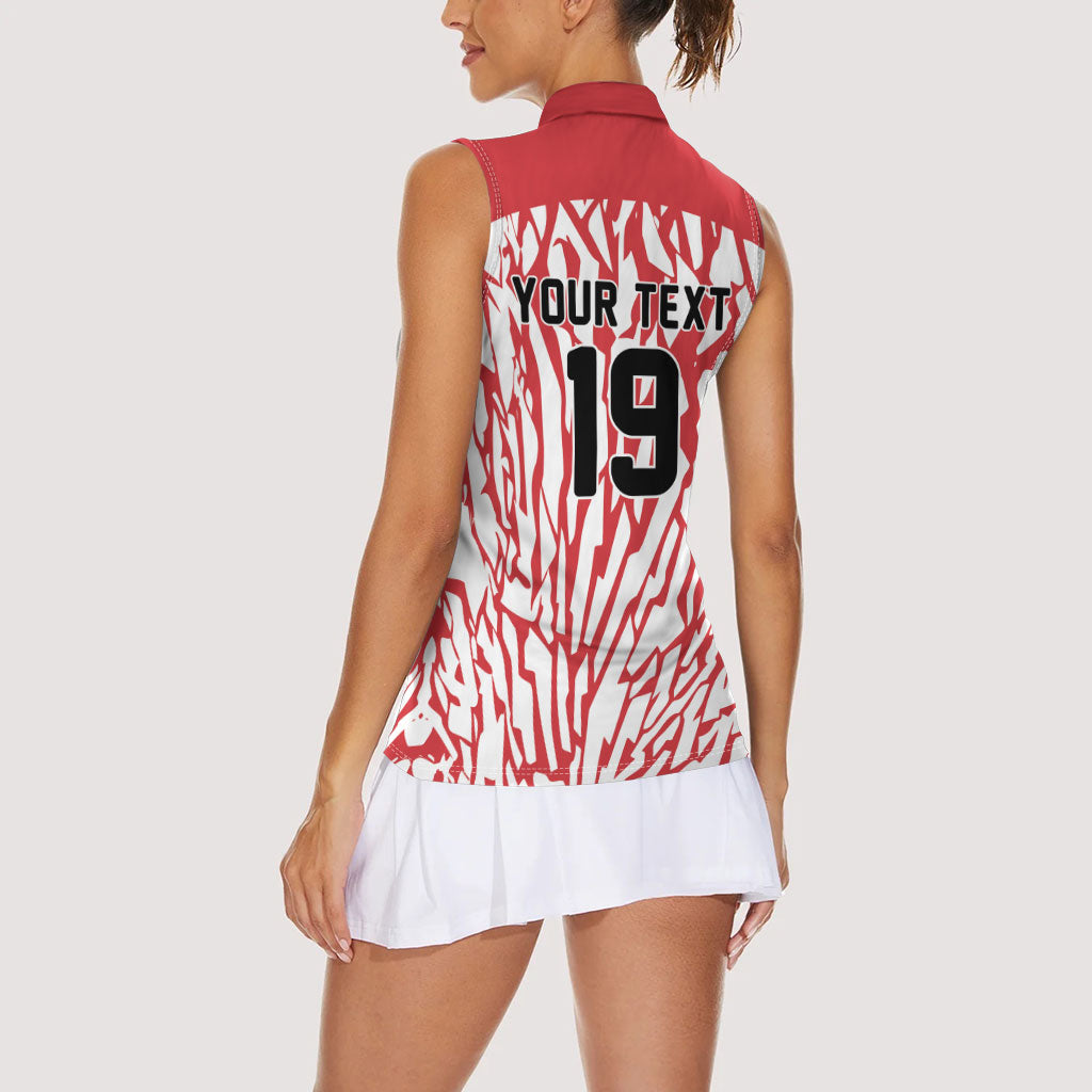 Custom German European Football Champions Women Sleeveless Polo Shirt Abstract Lightning Rot Weiss