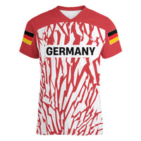 Custom German European Football Champions Women V-Neck T-Shirt Abstract Lightning Rot Weiss