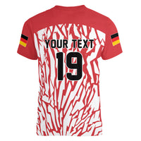 Custom German European Football Champions Women V-Neck T-Shirt Abstract Lightning Rot Weiss