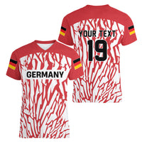 Custom German European Football Champions Women V-Neck T-Shirt Abstract Lightning Rot Weiss