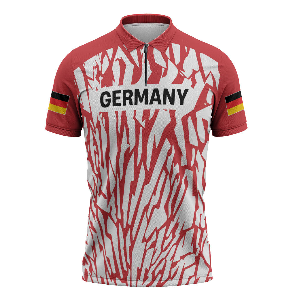Custom German European Football Champions Zipper Polo Shirt Abstract Lightning Rot Weiss
