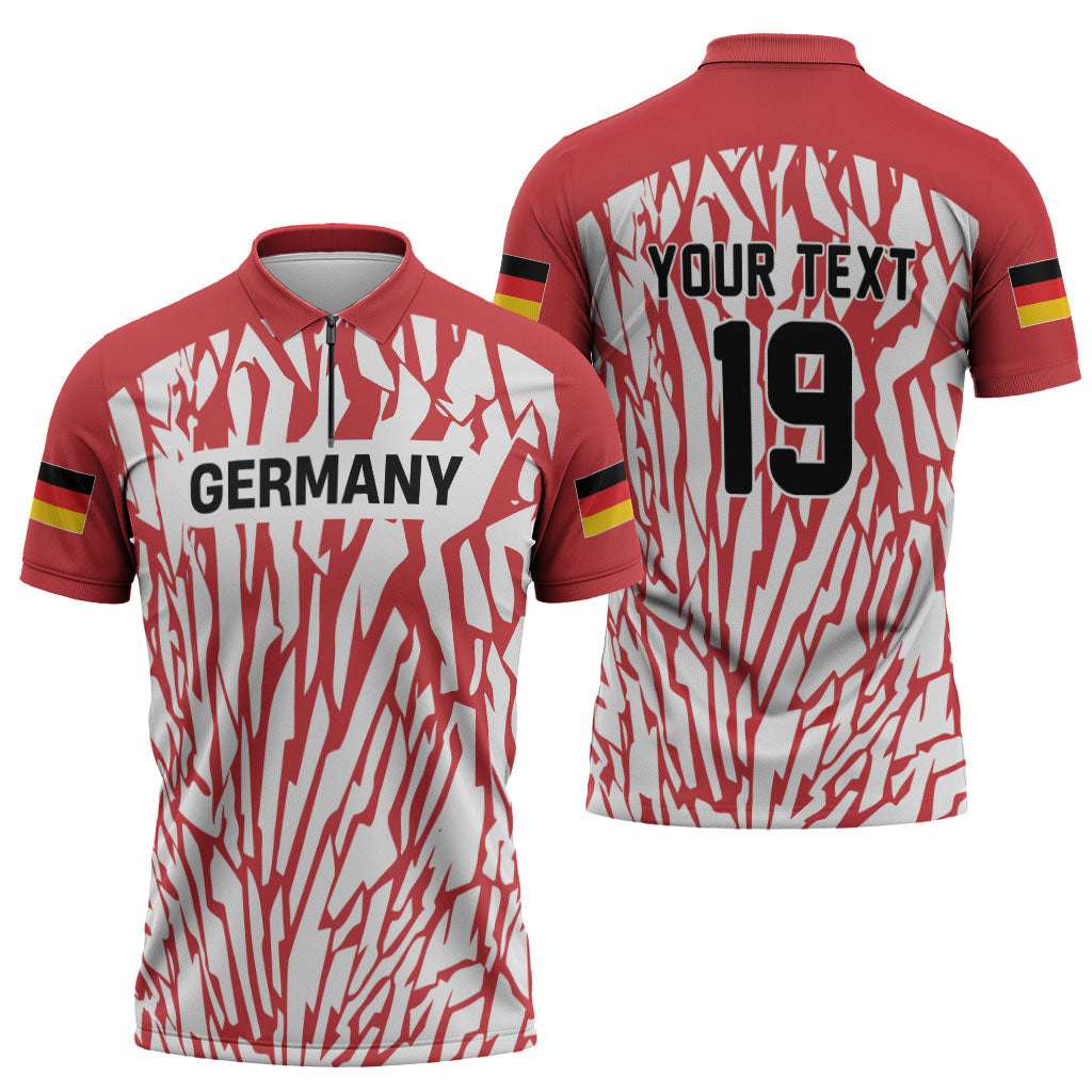 Custom German European Football Champions Zipper Polo Shirt Abstract Lightning Rot Weiss