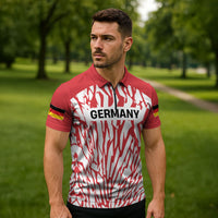 Custom German European Football Champions Zipper Polo Shirt Abstract Lightning Rot Weiss
