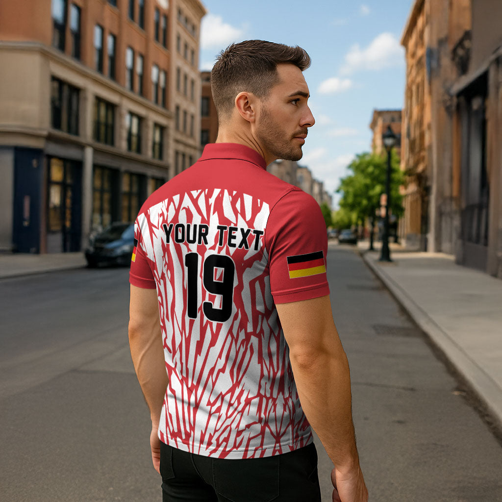 Custom German European Football Champions Zipper Polo Shirt Abstract Lightning Rot Weiss