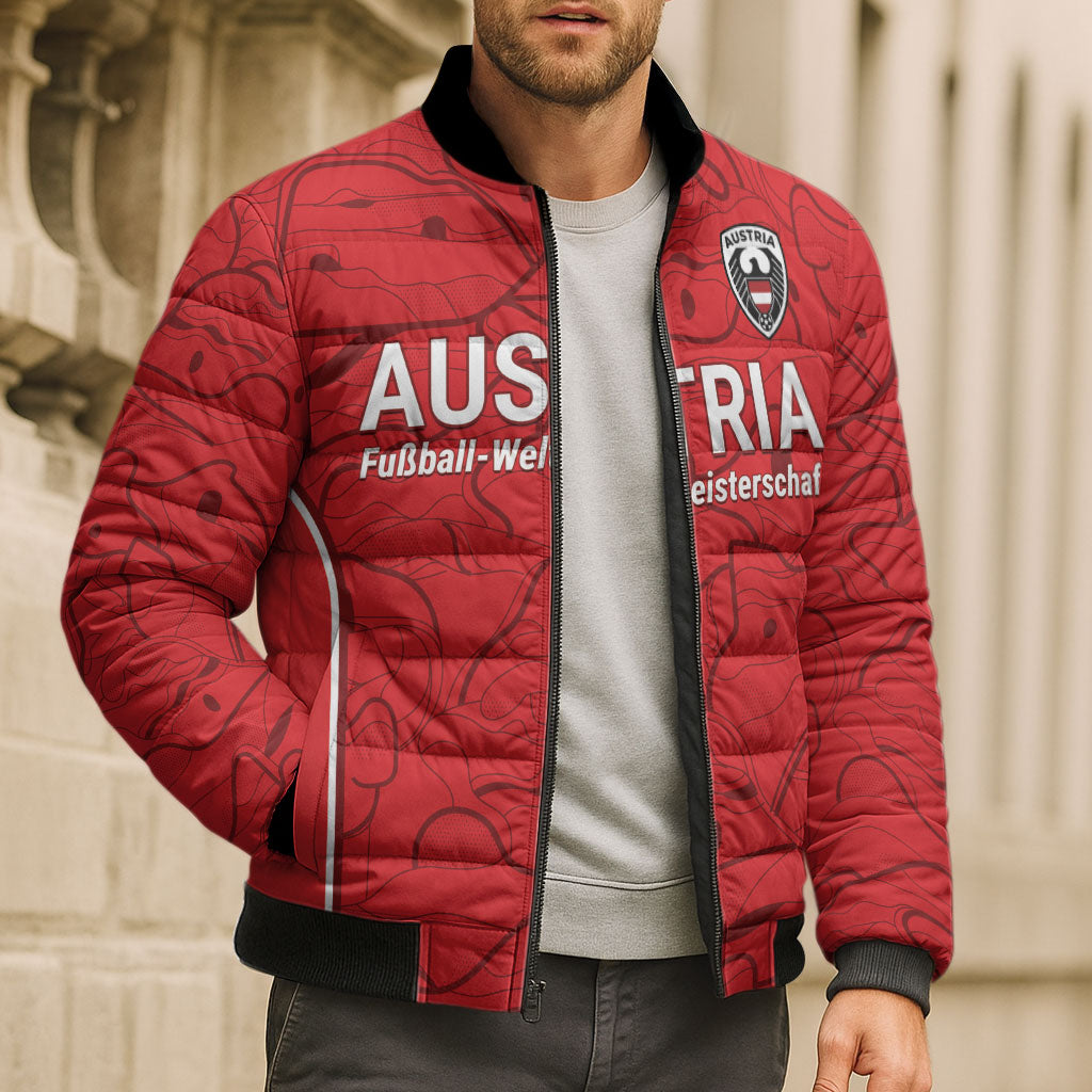 Custom World Football 2026 Austria Bomber Puffer Jacket Fussball WM Gemma Burschen Red Glory