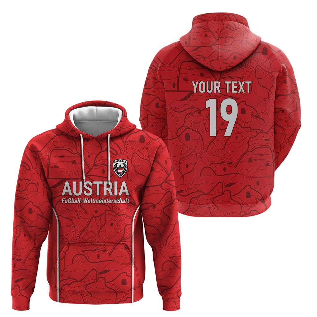 Custom World Football 2026 Austria Hoodie Fussball WM Gemma Burschen Red Glory