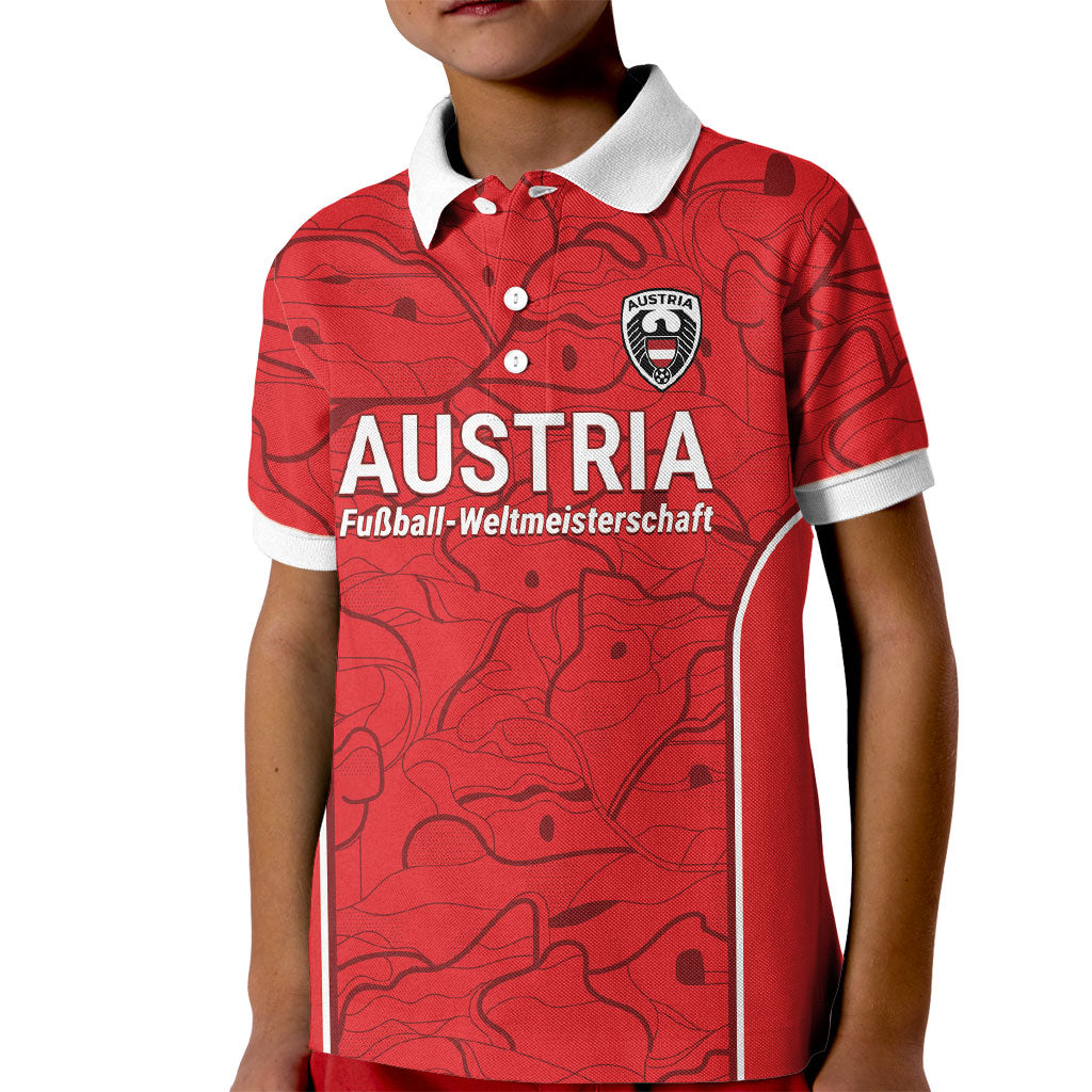 Custom World Football 2026 Austria Kid Polo Shirt Fussball WM Gemma Burschen Red Glory