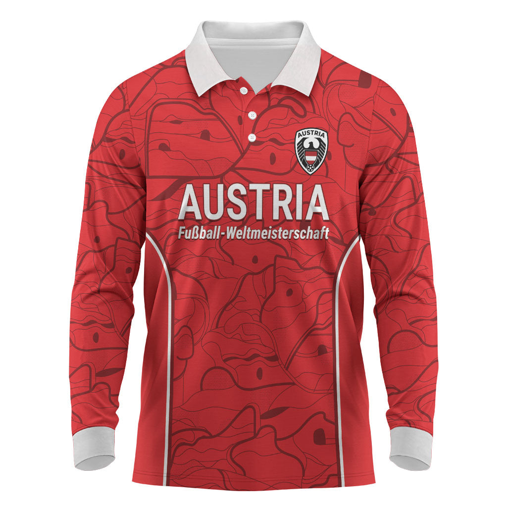 Custom World Football 2026 Austria Long Sleeve Polo Shirt Fussball WM Gemma Burschen Red Glory