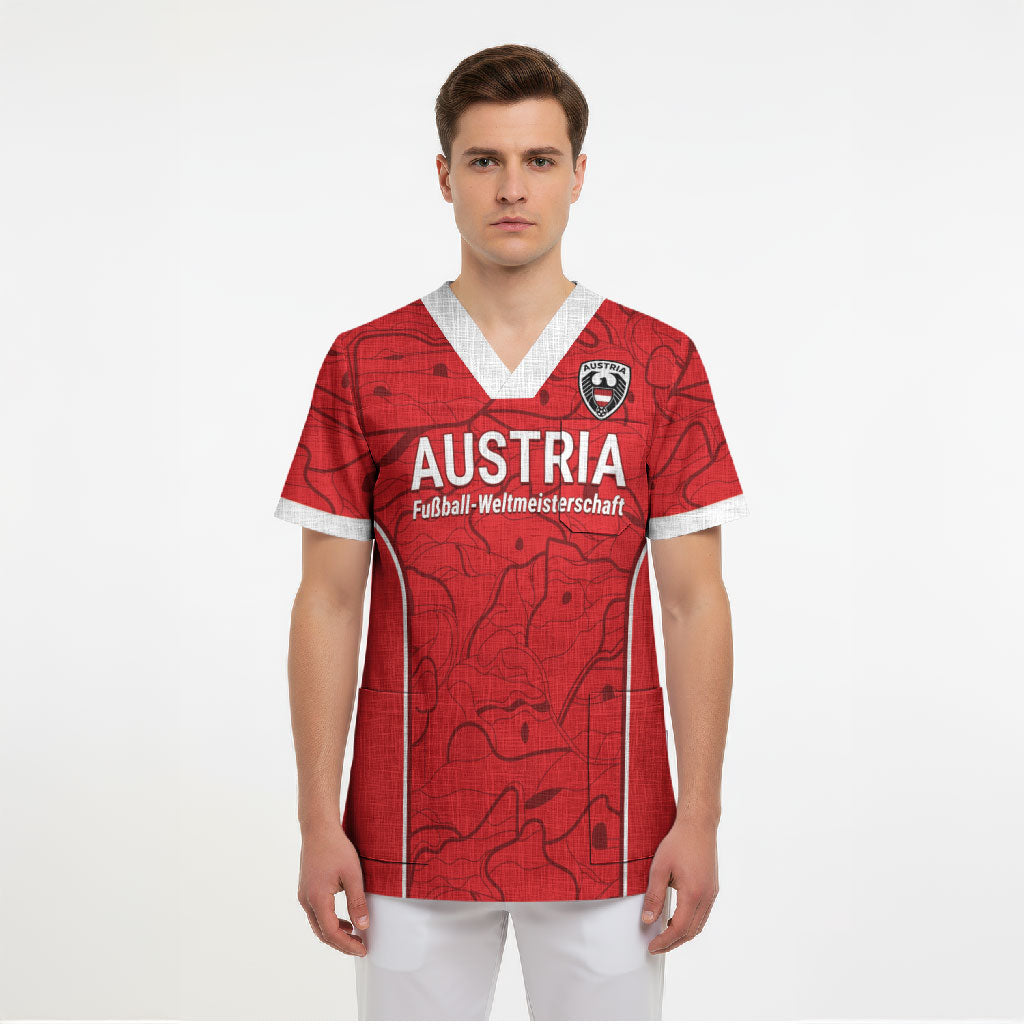 Custom World Football 2026 Austria Scrub Top Fussball WM Gemma Burschen Red Glory