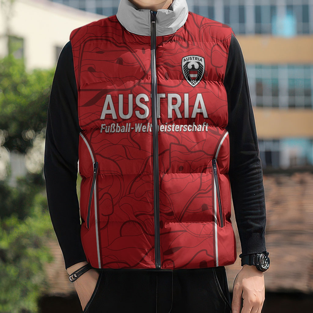 Custom World Football 2026 Austria Sleeveless Puffer Jacket Fussball WM Gemma Burschen Red Glory