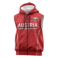 Custom World Football 2026 Austria Sleeveless Zip Hoodie Fussball WM Gemma Burschen Red Glory