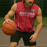 Custom World Football 2026 Austria Sleeveless Zip Hoodie Fussball WM Gemma Burschen Red Glory