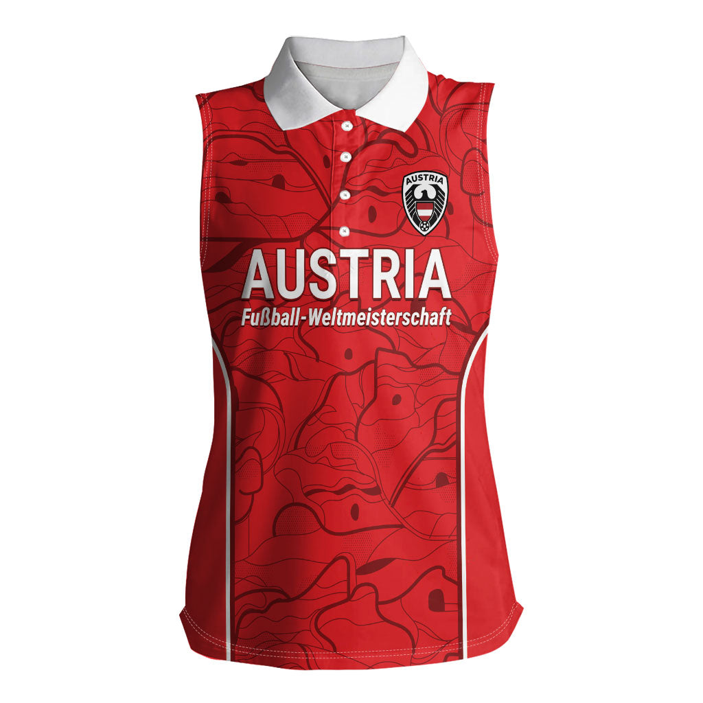 Custom World Football 2026 Austria Women Sleeveless Polo Shirt Fussball WM Gemma Burschen Red Glory