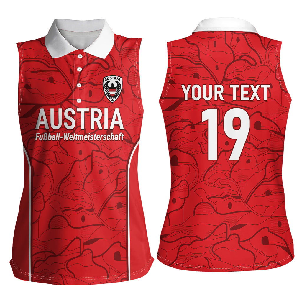 Custom World Football 2026 Austria Women Sleeveless Polo Shirt Fussball WM Gemma Burschen Red Glory