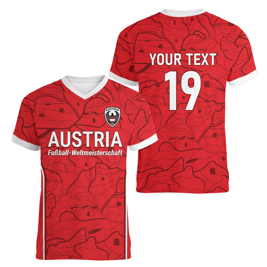 Custom World Football 2026 Austria Women V-Neck T-Shirt Fussball WM Gemma Burschen Red Glory