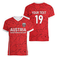 Custom World Football 2026 Austria Women V-Neck T-Shirt Fussball WM Gemma Burschen Red Glory