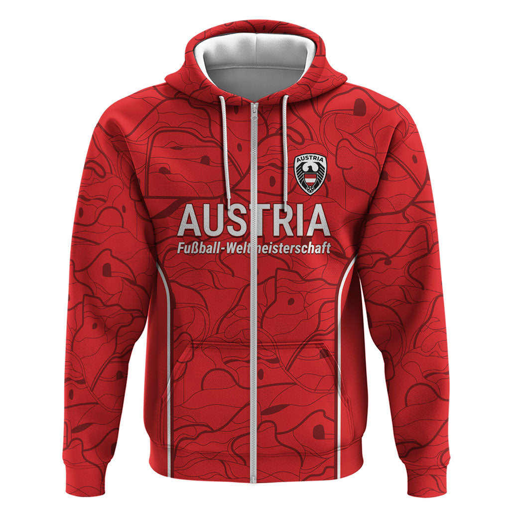 Custom World Football 2026 Austria Zip Hoodie Fussball WM Gemma Burschen Red Glory