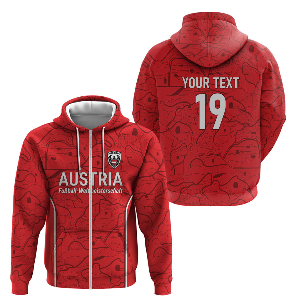 Custom World Football 2026 Austria Zip Hoodie Fussball WM Gemma Burschen Red Glory