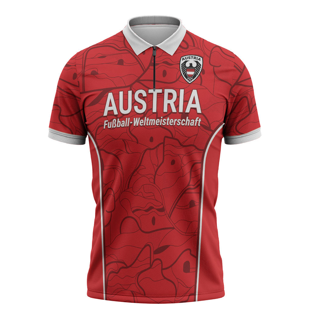 Custom World Football 2026 Austria Zipper Polo Shirt Fussball WM Gemma Burschen Red Glory