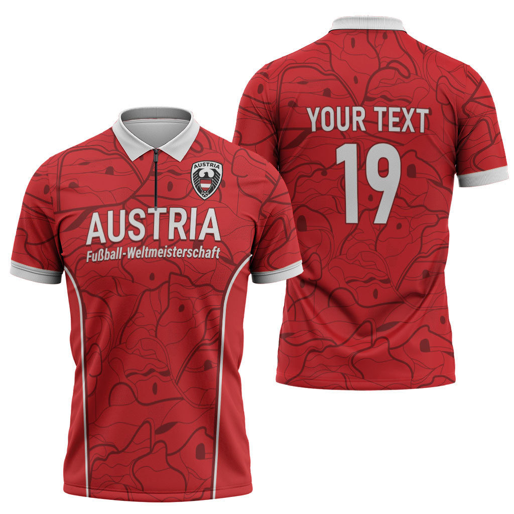 Custom World Football 2026 Austria Zipper Polo Shirt Fussball WM Gemma Burschen Red Glory