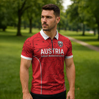 Custom World Football 2026 Austria Zipper Polo Shirt Fussball WM Gemma Burschen Red Glory