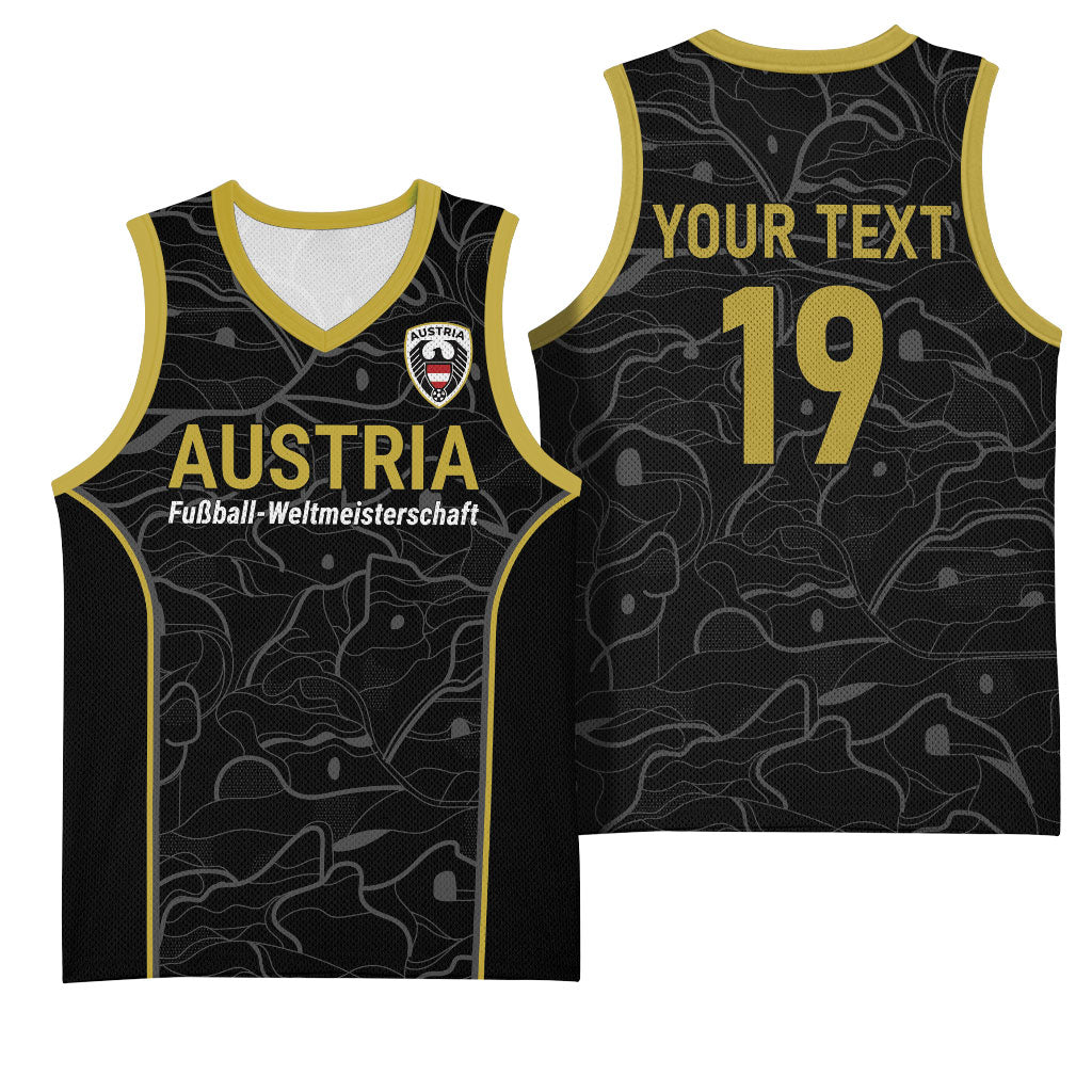 Custom World Football 2026 Austria Basketball Jersey Fussball WM Gemma Burschen Black Glory