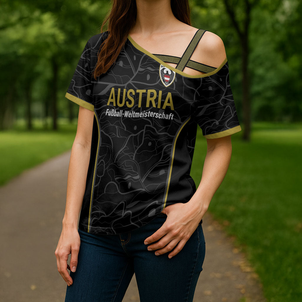 Custom World Football 2026 Austria Cross Shoulder Shirt Fussball WM Gemma Burschen Black Glory