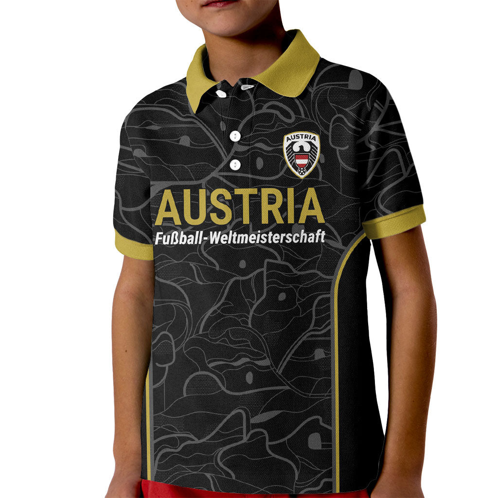 Custom World Football 2026 Austria Kid Polo Shirt Fussball WM Gemma Burschen Black Glory