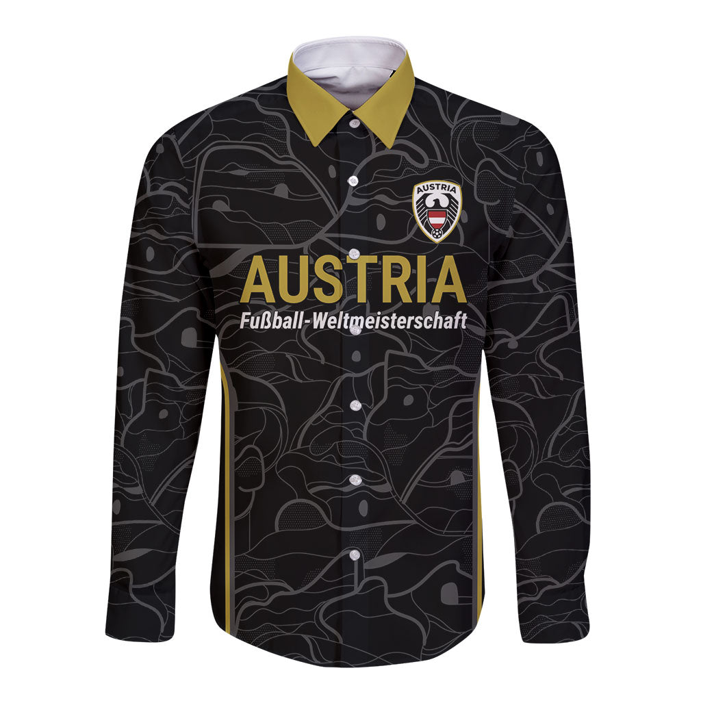 Custom World Football 2026 Austria Long Sleeve Button Shirt Fussball WM Gemma Burschen Black Glory