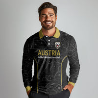 Custom World Football 2026 Austria Long Sleeve Polo Shirt Fussball WM Gemma Burschen Black Glory