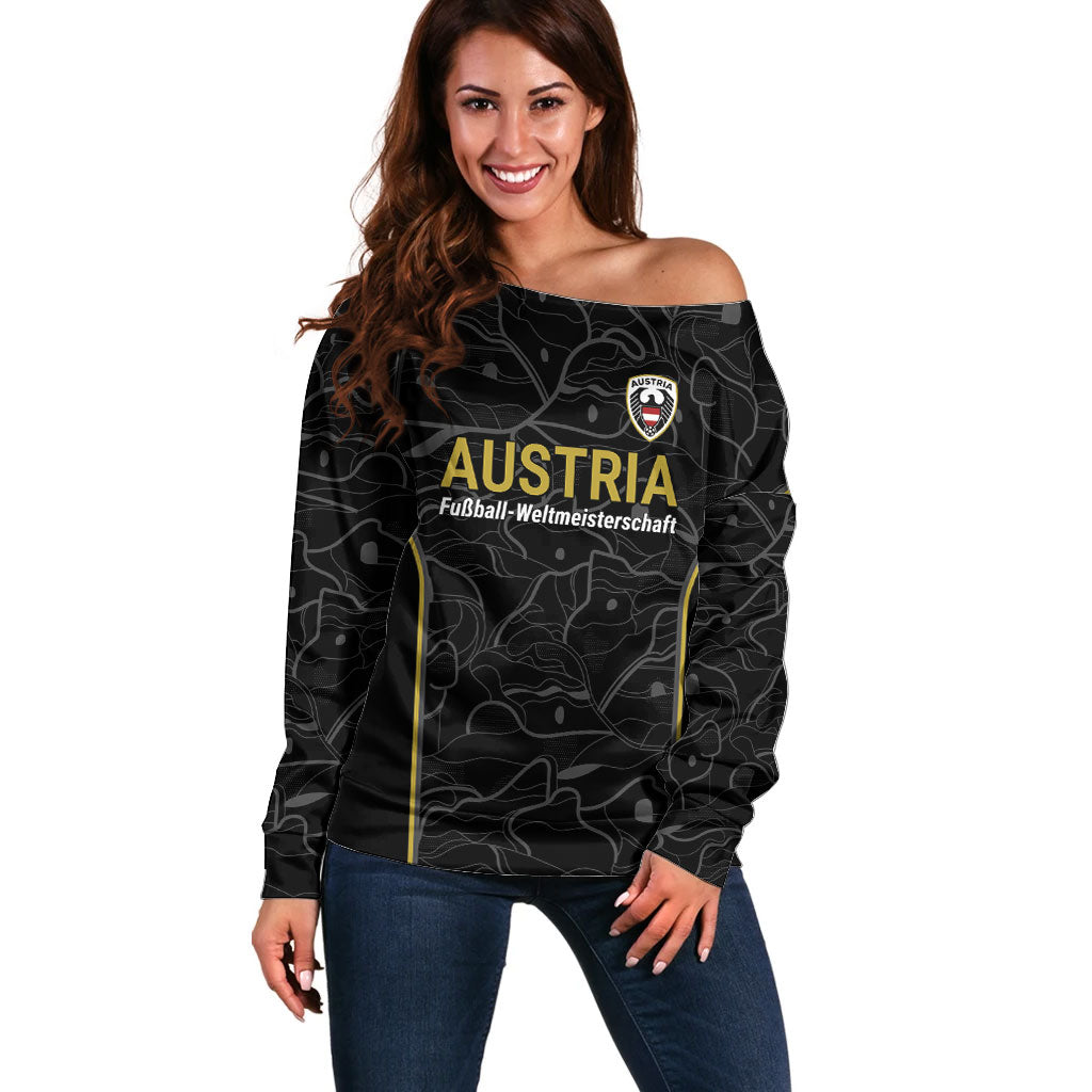 Custom World Football 2026 Austria Off Shoulder Sweater Fussball WM Gemma Burschen Black Glory