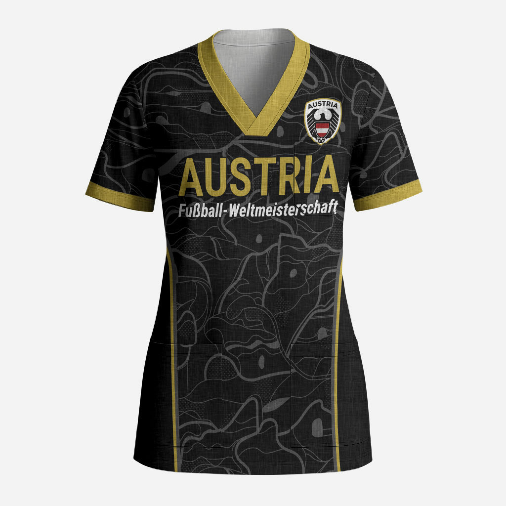 Custom World Football 2026 Austria Scrub Top Fussball WM Gemma Burschen Black Glory
