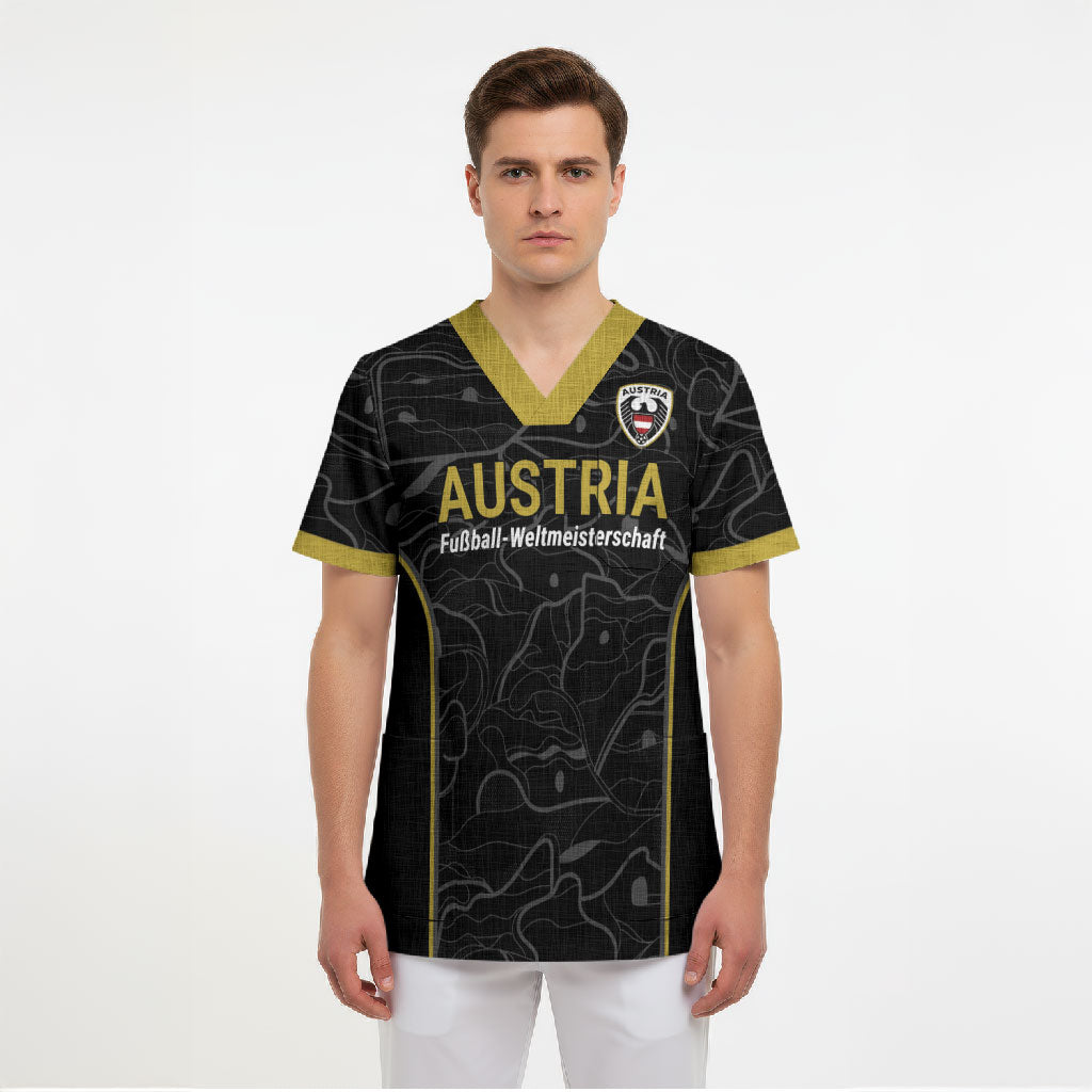 Custom World Football 2026 Austria Scrub Top Fussball WM Gemma Burschen Black Glory