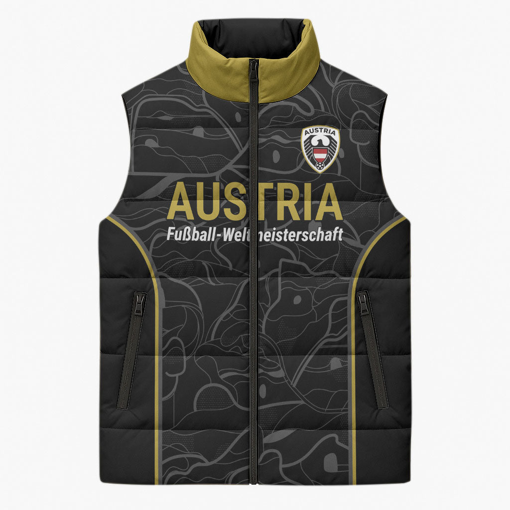 Custom World Football 2026 Austria Sleeveless Puffer Jacket Fussball WM Gemma Burschen Black Glory