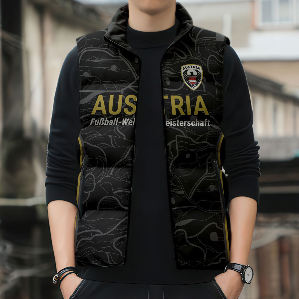 Custom World Football 2026 Austria Sleeveless Puffer Jacket Fussball WM Gemma Burschen Black Glory