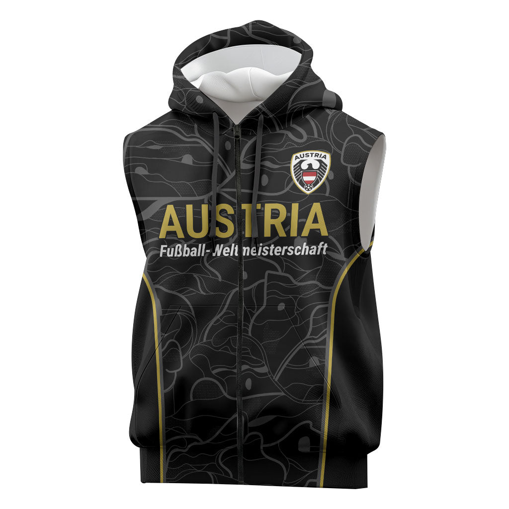 Custom World Football 2026 Austria Sleeveless Zip Hoodie Fussball WM Gemma Burschen Black Glory