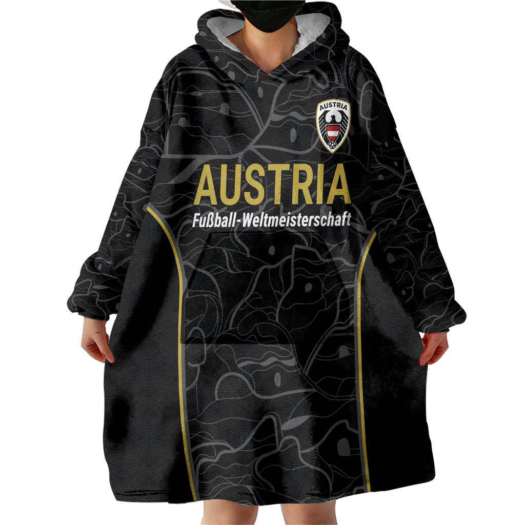 Custom World Football 2026 Austria Wearable Blanket Hoodie Fussball WM Gemma Burschen Black Glory