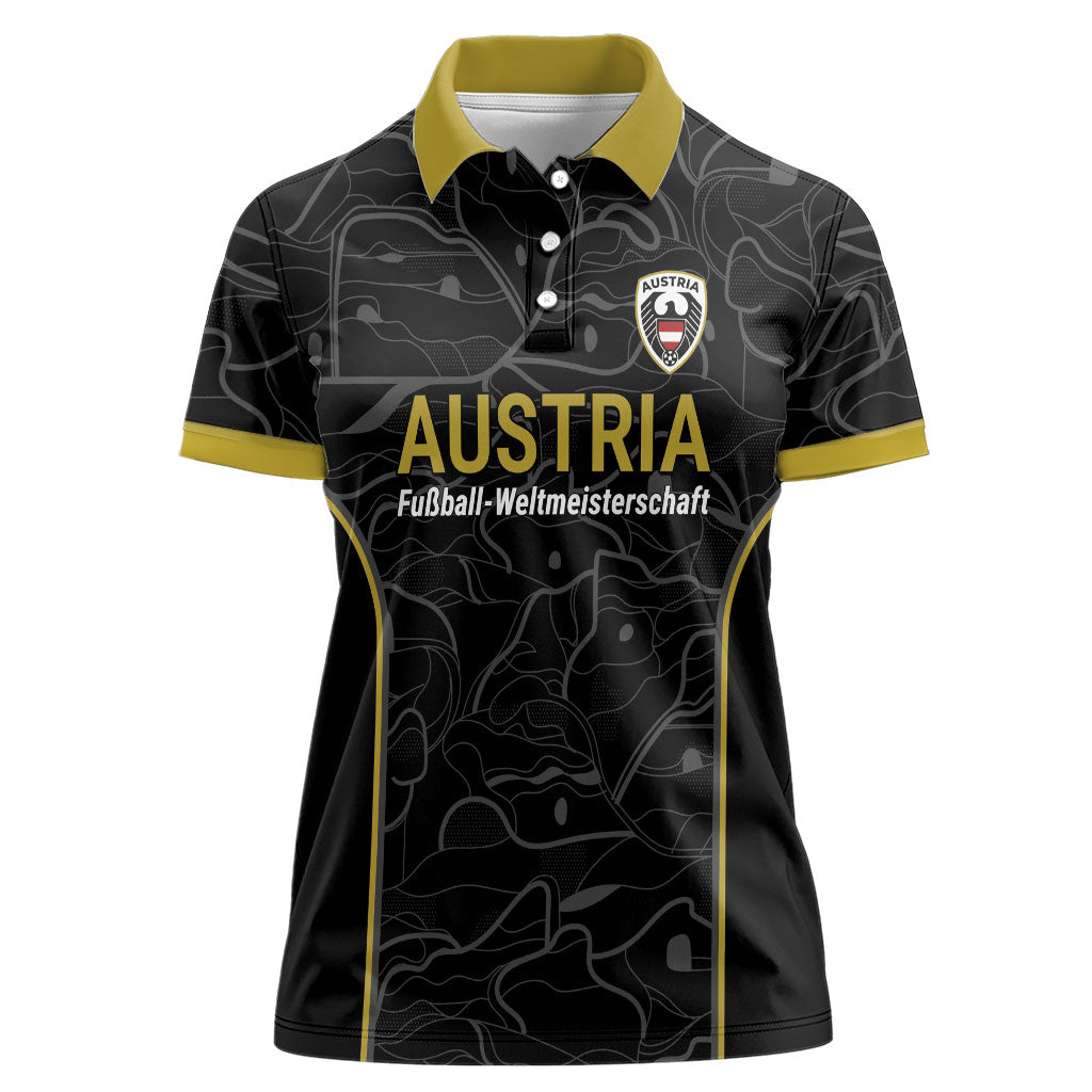 Custom World Football 2026 Austria Women Polo Shirt Fussball WM Gemma Burschen Black Glory