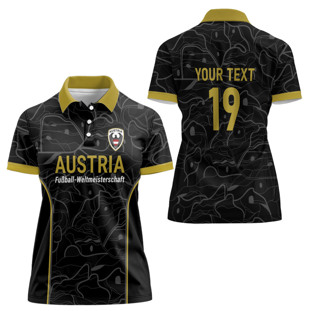 Custom World Football 2026 Austria Women Polo Shirt Fussball WM Gemma Burschen Black Glory