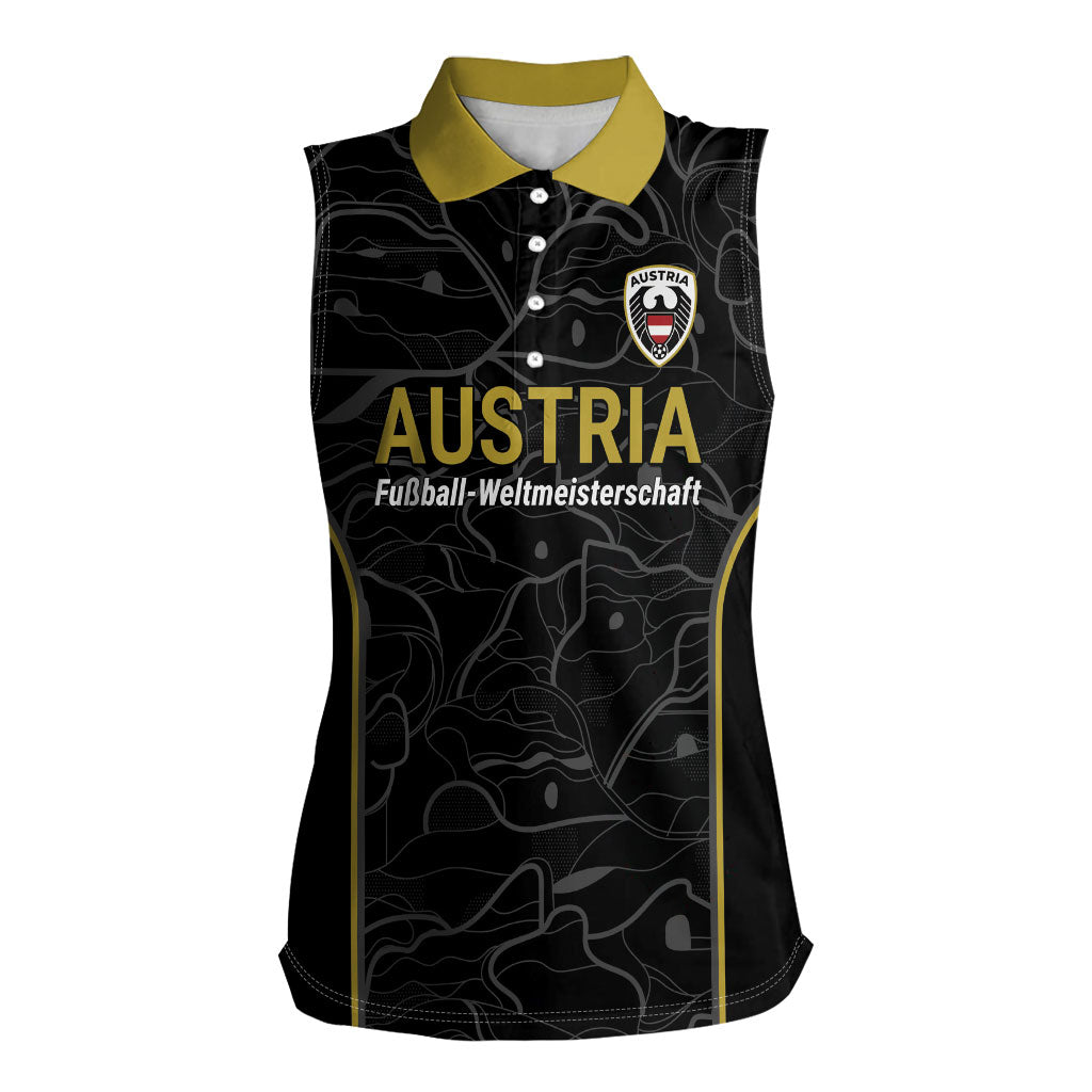 Custom World Football 2026 Austria Women Sleeveless Polo Shirt Fussball WM Gemma Burschen Black Glory