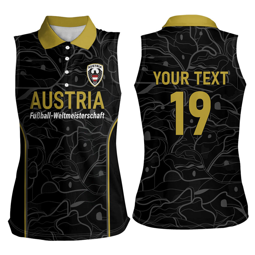 Custom World Football 2026 Austria Women Sleeveless Polo Shirt Fussball WM Gemma Burschen Black Glory