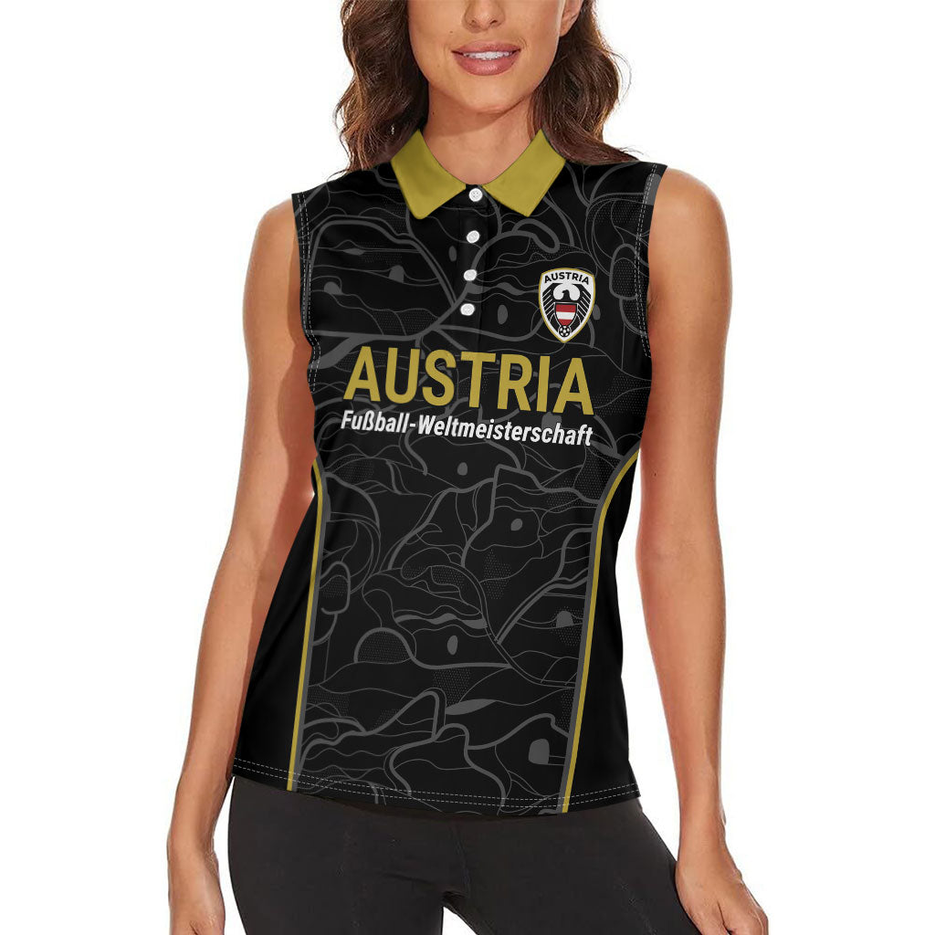 Custom World Football 2026 Austria Women Sleeveless Polo Shirt Fussball WM Gemma Burschen Black Glory
