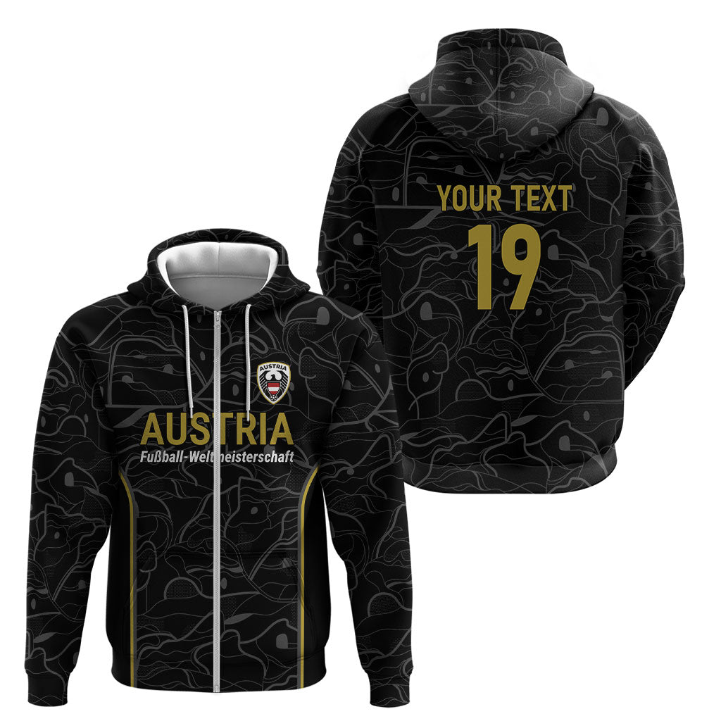 Custom World Football 2026 Austria Zip Hoodie Fussball WM Gemma Burschen Black Glory