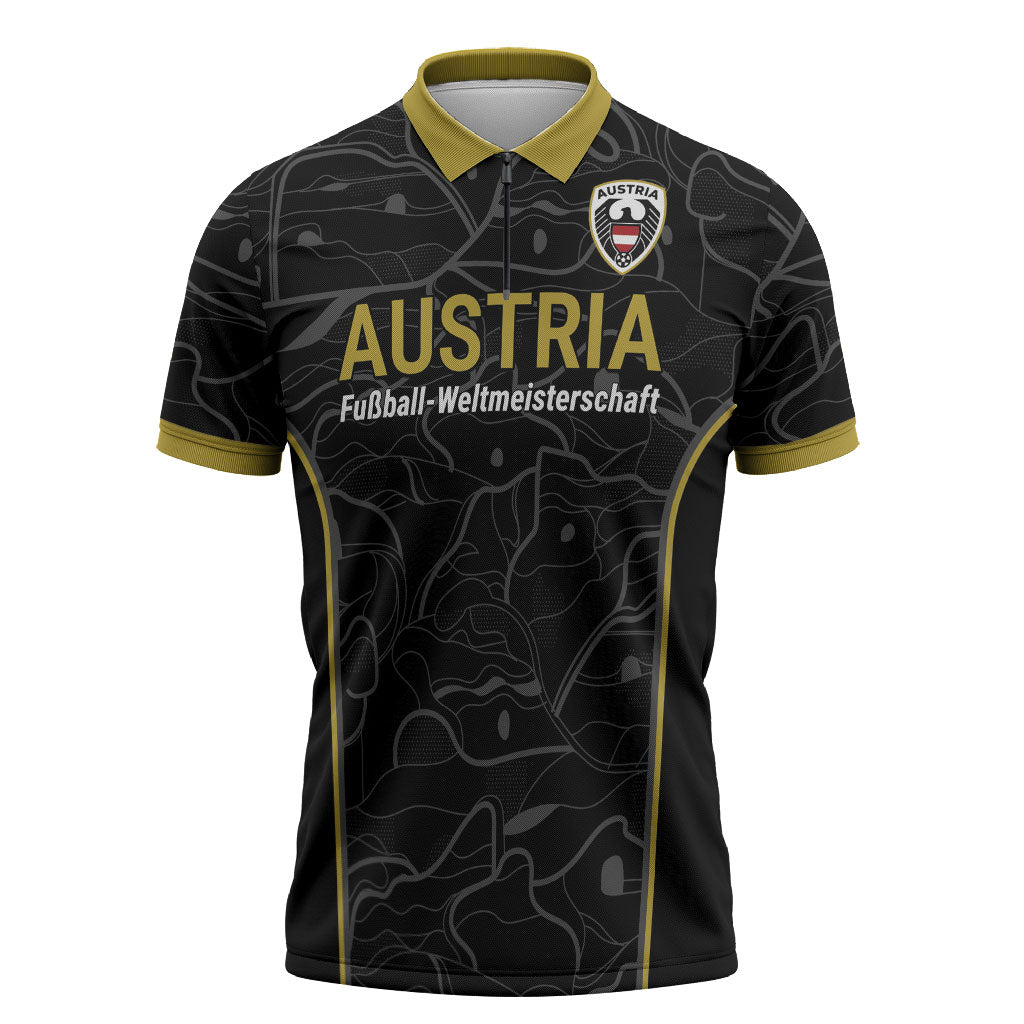 Custom World Football 2026 Austria Zipper Polo Shirt Fussball WM Gemma Burschen Black Glory